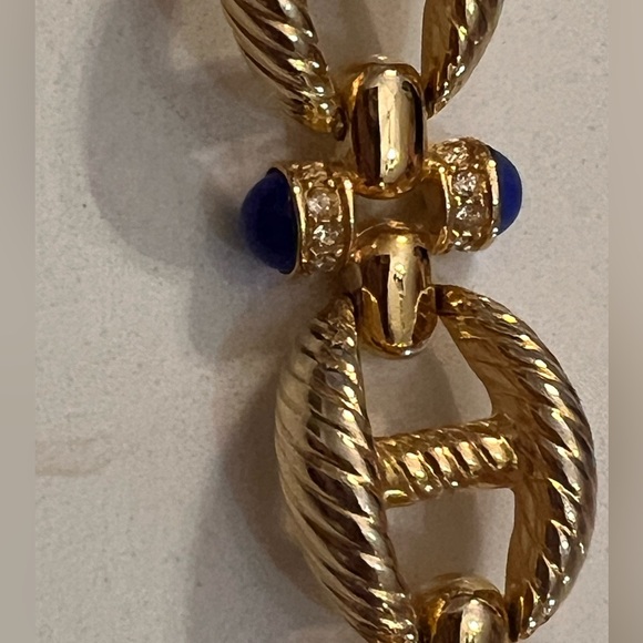 Vtg 80s cabochon Gems and Rhinestones Gilt metal rope twist link Bracelet - Picture 10 of 10